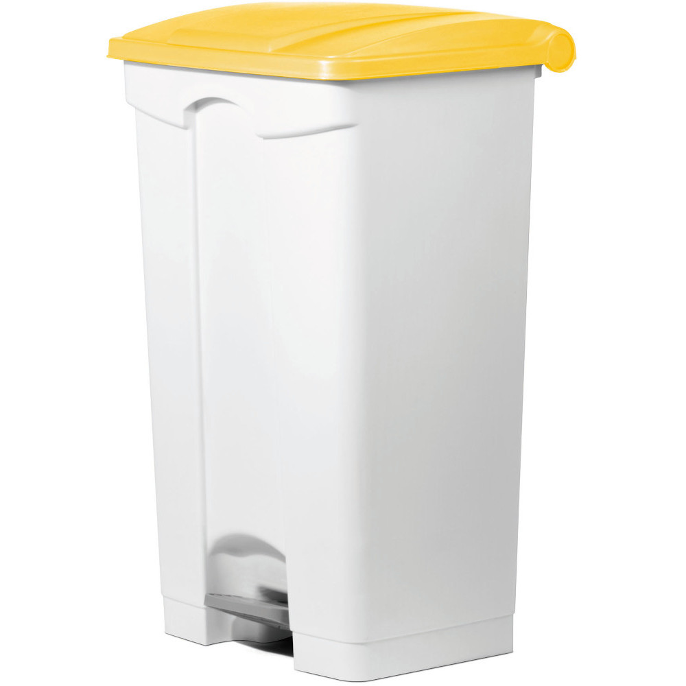 Poubelle plastique à pédale 90L jaune pour déchets. Poubelle plastique à pédale 90L jaune pour déchets.