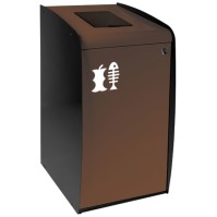 Borne à déchets marron avec ouverture frontale pour recyclage.