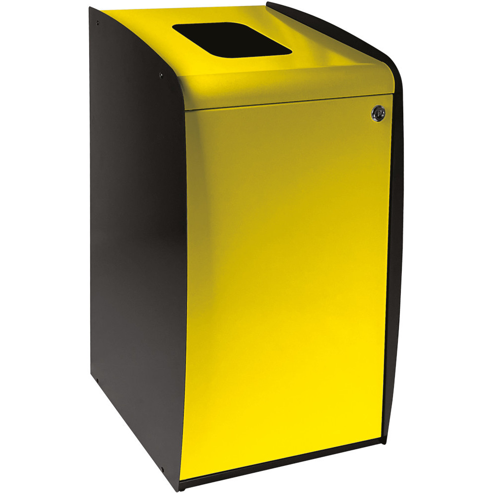Borne à déchets jaune avec ouverture frontale pour dépôt facile Borne à déchets jaune avec ouverture frontale pour dépôt facile