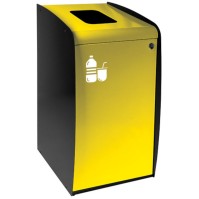 Borne à déchets façade jaune ouverture pratique moderne compacte.