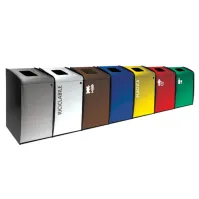 Borne à déchets avec ouverture frontale et façade jaune.