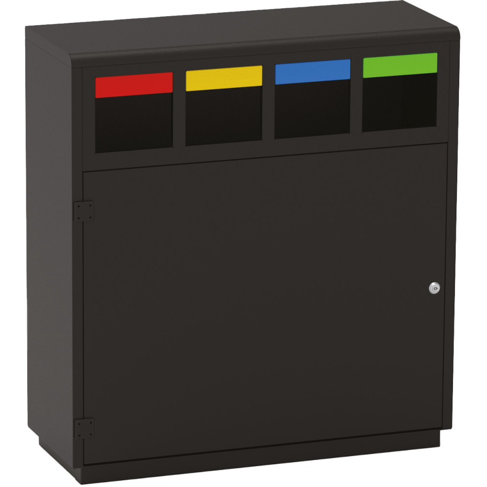 Meuble pratique pour tri sélectif 4 flux coloré compact Meuble pratique pour tri sélectif 4 flux coloré compact