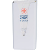 Distributeur de sachets périodiques en papier sur mur blanc