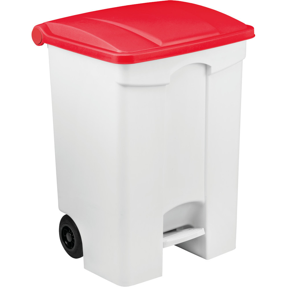 Conteneur mobile pédale 70L couvercle rouge lot de 3 Conteneur mobile pédale 70L couvercle rouge lot de 3