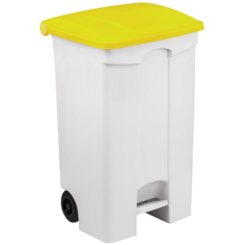 Conteneur mobile à pédale 90L couvercle jaune pratique efficace Conteneur mobile à pédale 90L couvercle jaune pratique efficace