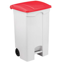 Conteneur mobile 90L à pédale couvercle rouge pratique