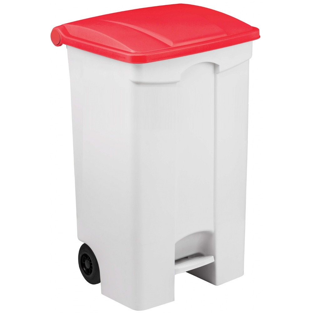 Conteneur mobile 90L à pédale couvercle rouge pratique Conteneur mobile 90L à pédale couvercle rouge pratique
