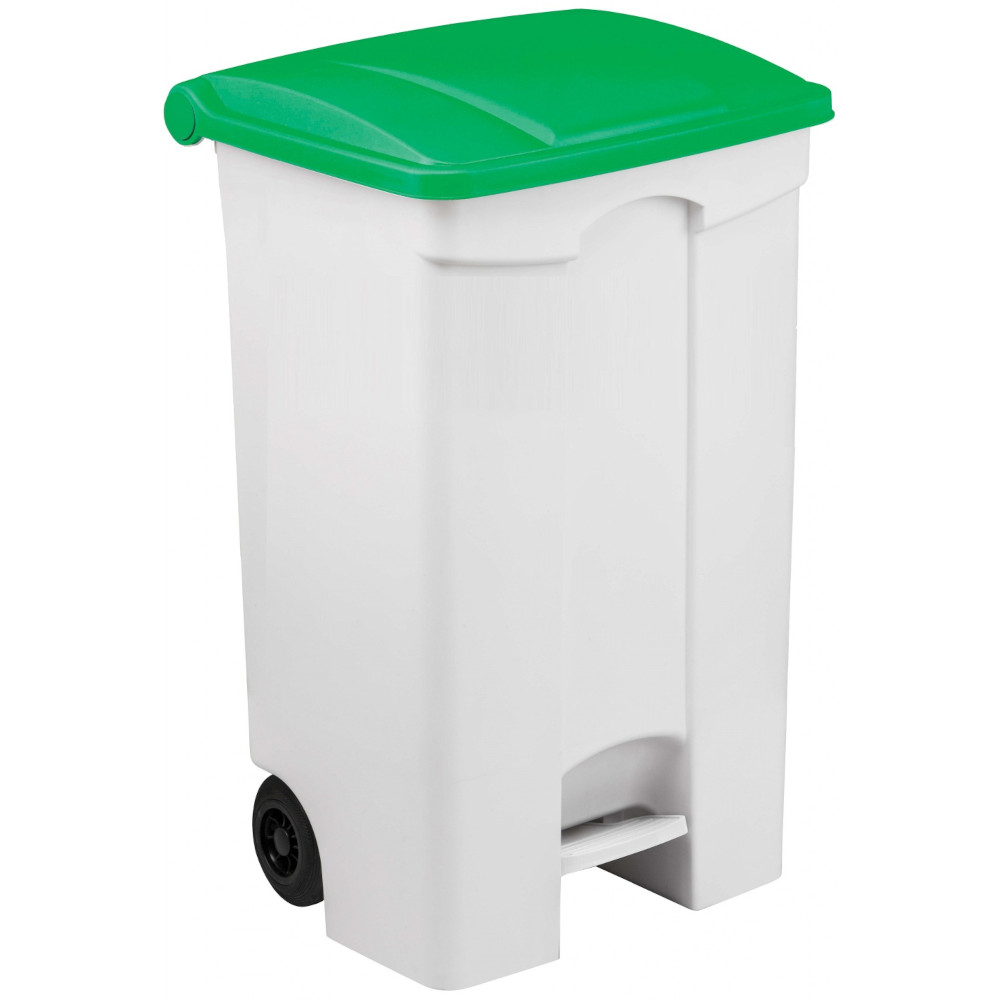 Conteneur mobile pédale 90L couvercle vert lot de 3 Conteneur mobile pédale 90L couvercle vert lot de 3