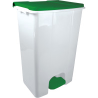 Conteneur mobile 80L blanc-vert à pédale pratique.