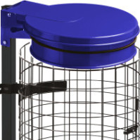Porte sacs-poubelle bleu sur socle grille métallique