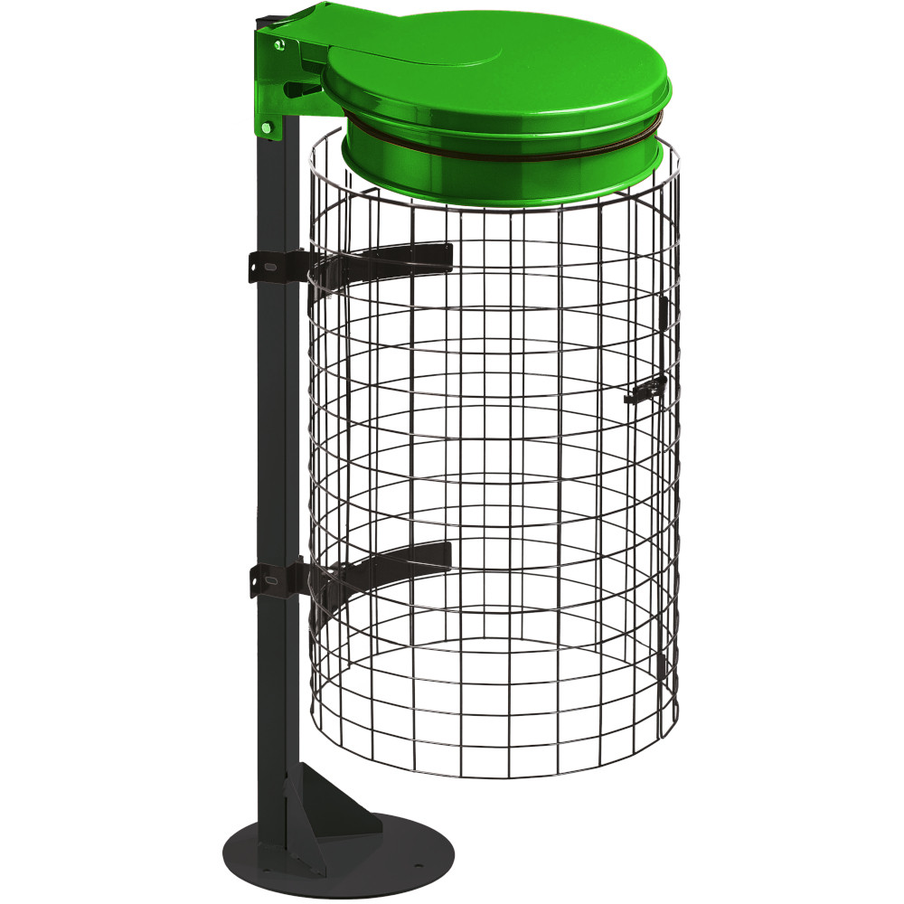 Porte sacs-poubelle vert sur socle grille intégrée fonctionnelle Porte sacs-poubelle vert sur socle grille intégrée fonctionnelle