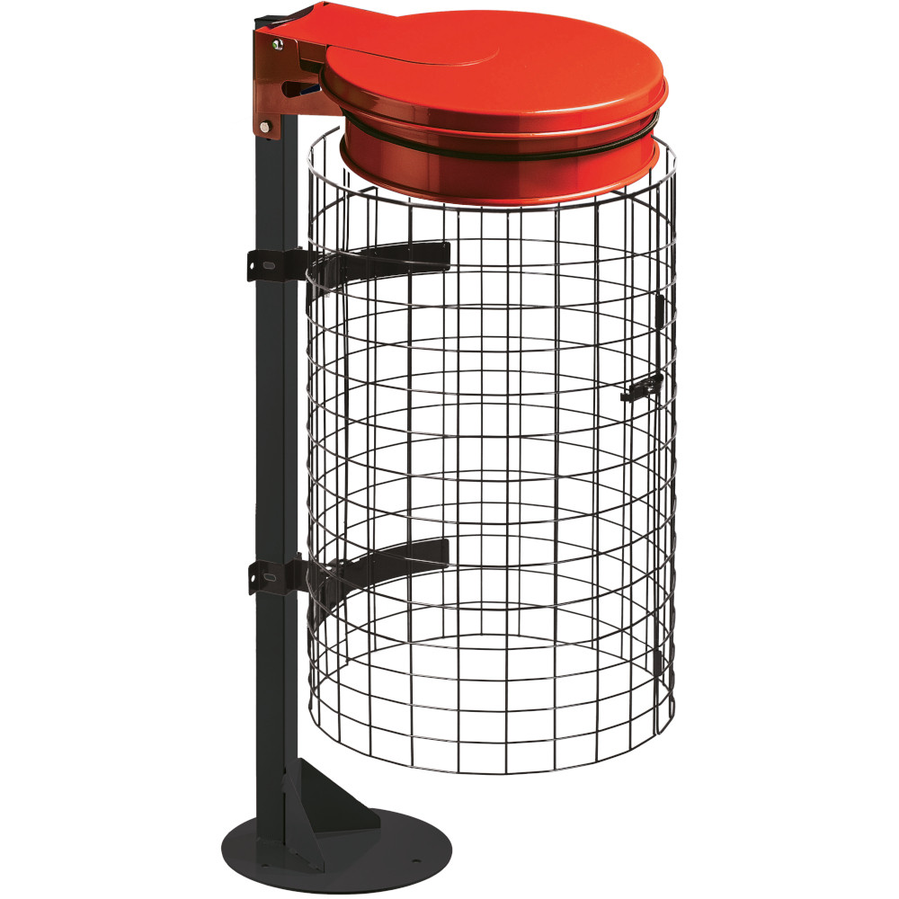 Support rouge pour sacs-poubelle avec grille intégrée socle stable Support rouge pour sacs-poubelle avec grille intégrée socle stable