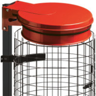 Porte sacs-poubelle rouge sur socle grille métallique