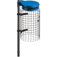 Porte sacs-poubelle bleu scellable avec grille intégrée.
