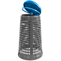 Corbeille grise avec couvercle bleu pour sac