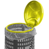 Corbeille grise avec couvercle jaune pour sacs