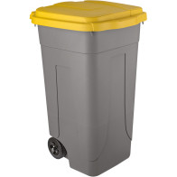 Conteneur plastique 80L gris-jaune recyclé mobile robuste