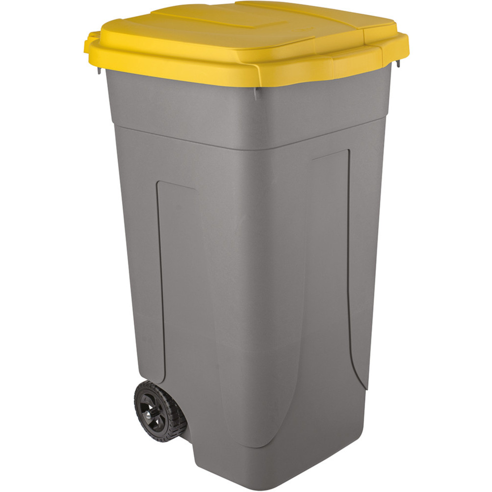 Conteneur plastique 80L gris-jaune recyclé mobile robuste Conteneur plastique 80L gris-jaune recyclé mobile robuste