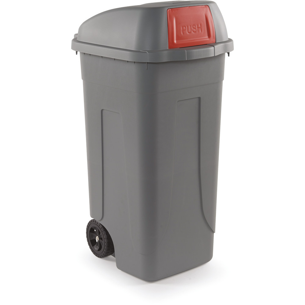 Conteneur plastique 100L trappe basculante gris-rouge durable Conteneur plastique 100L trappe basculante gris-rouge durable