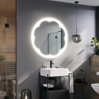 Miroir LED rond à décor fleur