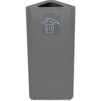 Poubelle d'angle triangulaire 60 litres gris avec pictogramme magnétique.