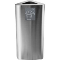 Poubelle triangulaire inox 60 litres avec pictogramme magnétique.
