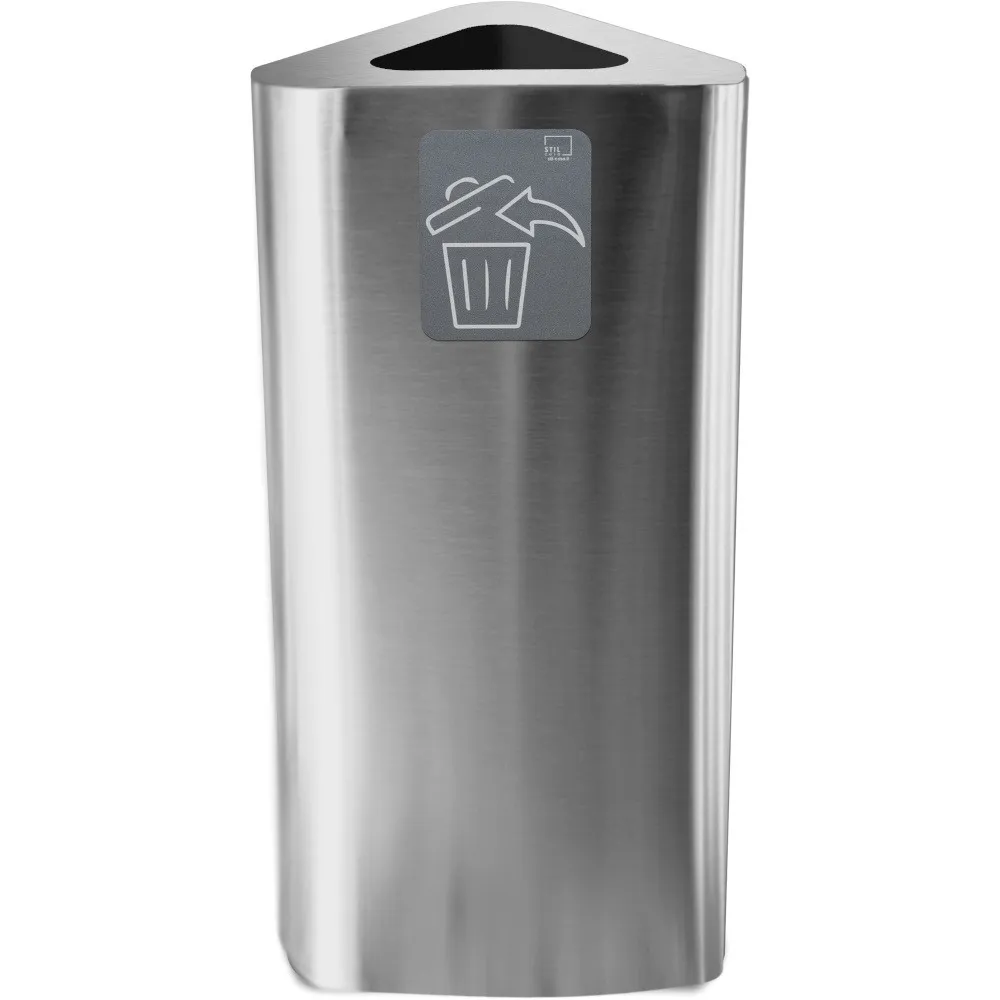 Poubelle triangulaire inox 60 litres avec pictogramme magnétique.