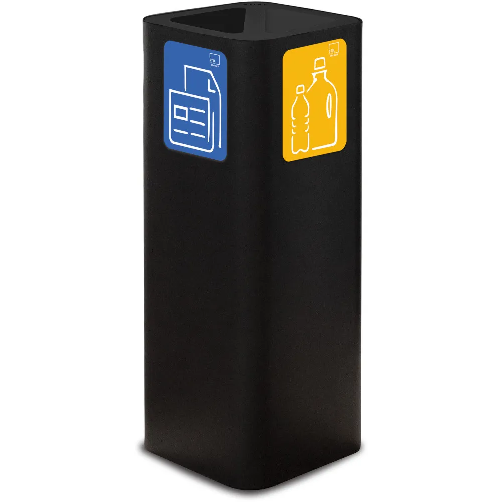 Poubelle rectangulaire à ouverture triangulaire 60 litres avec pictogramme magnétique.