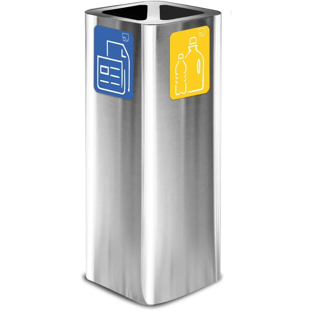 Poubelle inox brossé 60L avec pictogramme magnétique pour tri sélectif