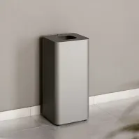 Poubelle moderne 100 litres grise avec symbole déchets magnétique vue de profil