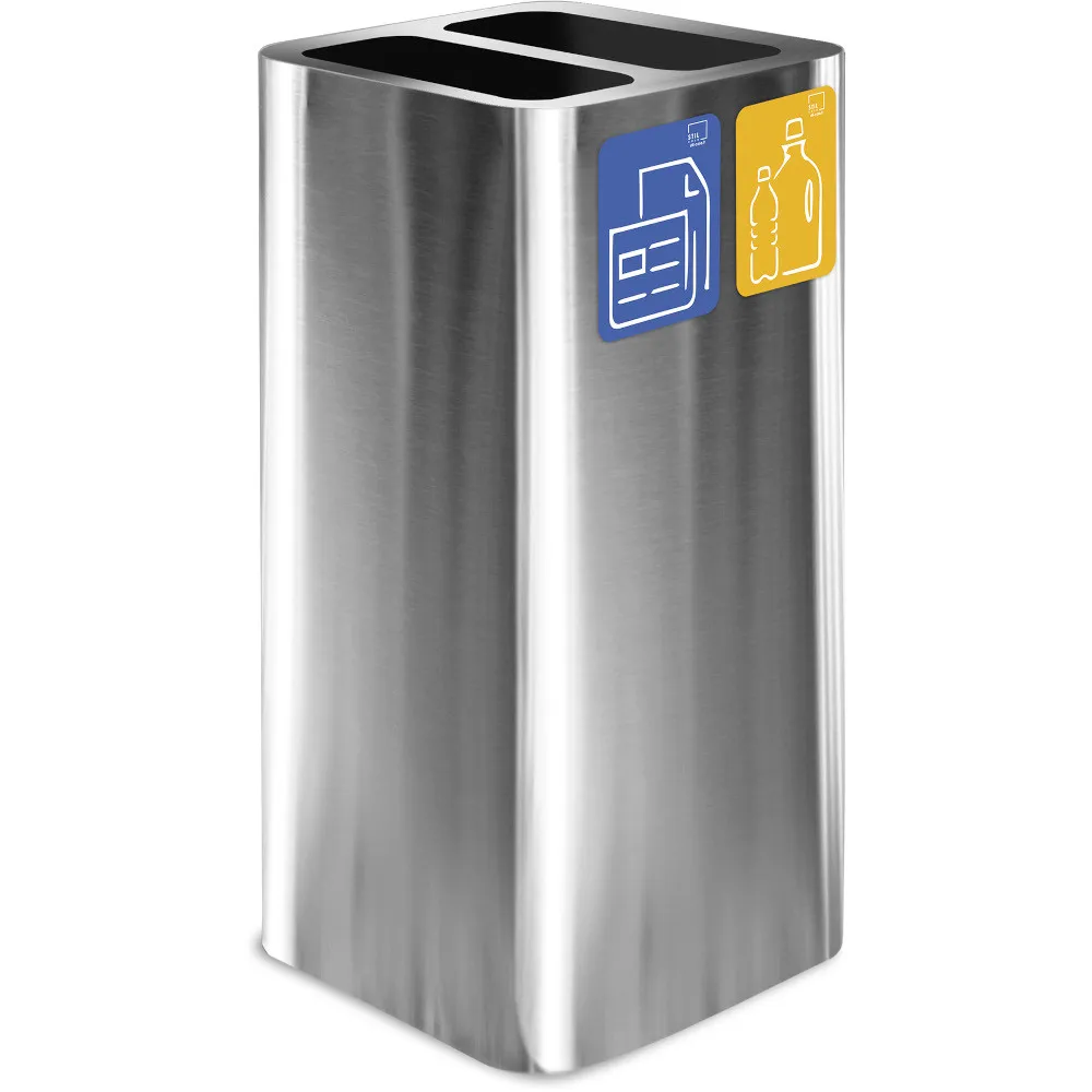 Poubelle inox brossé 100L avec pictogrammes magnétiques pour tri sélectif