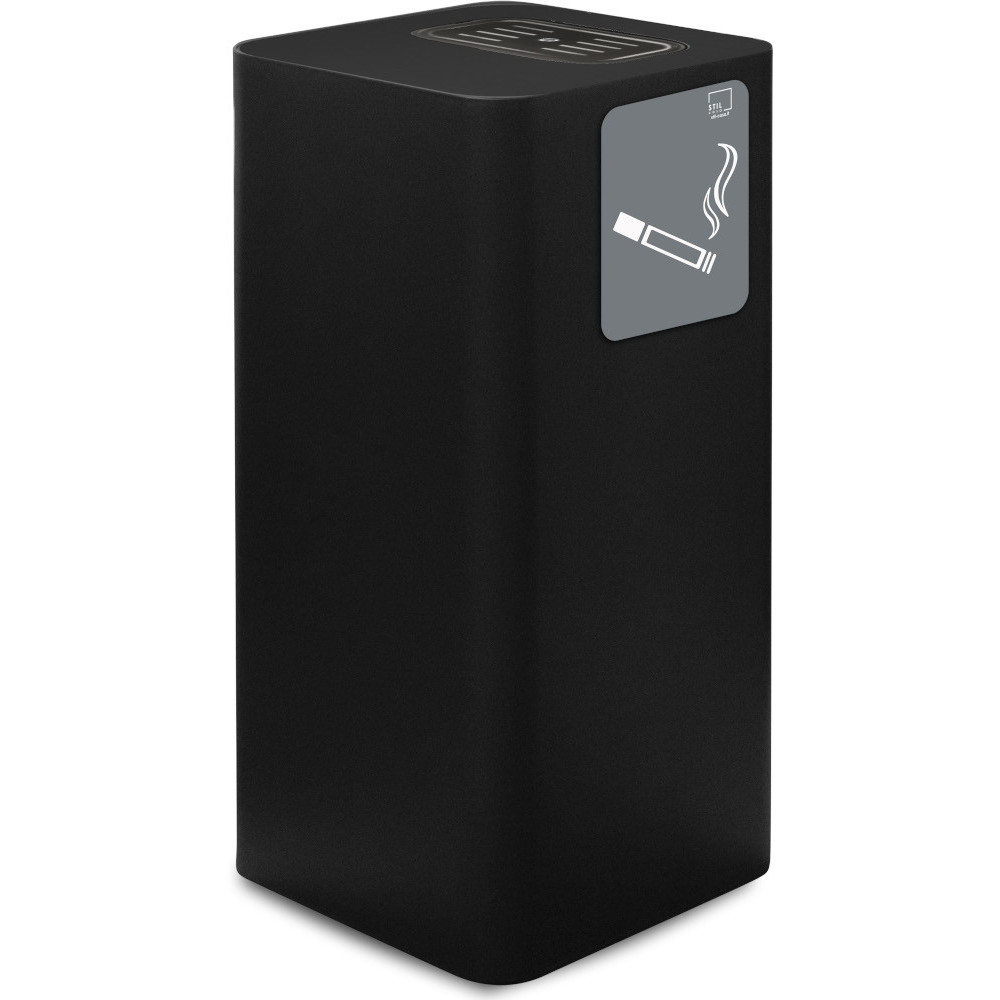 Cendrier extérieur couvert noir en acier design élégant et fonctionnel.