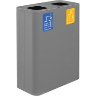 Poubelle 2 flux 60 litres grise avec pictogrammes magnétiques