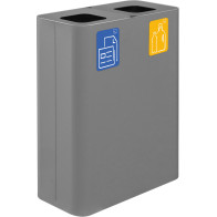 Poubelle 2 flux 60 litres grise avec pictogrammes magnétiques