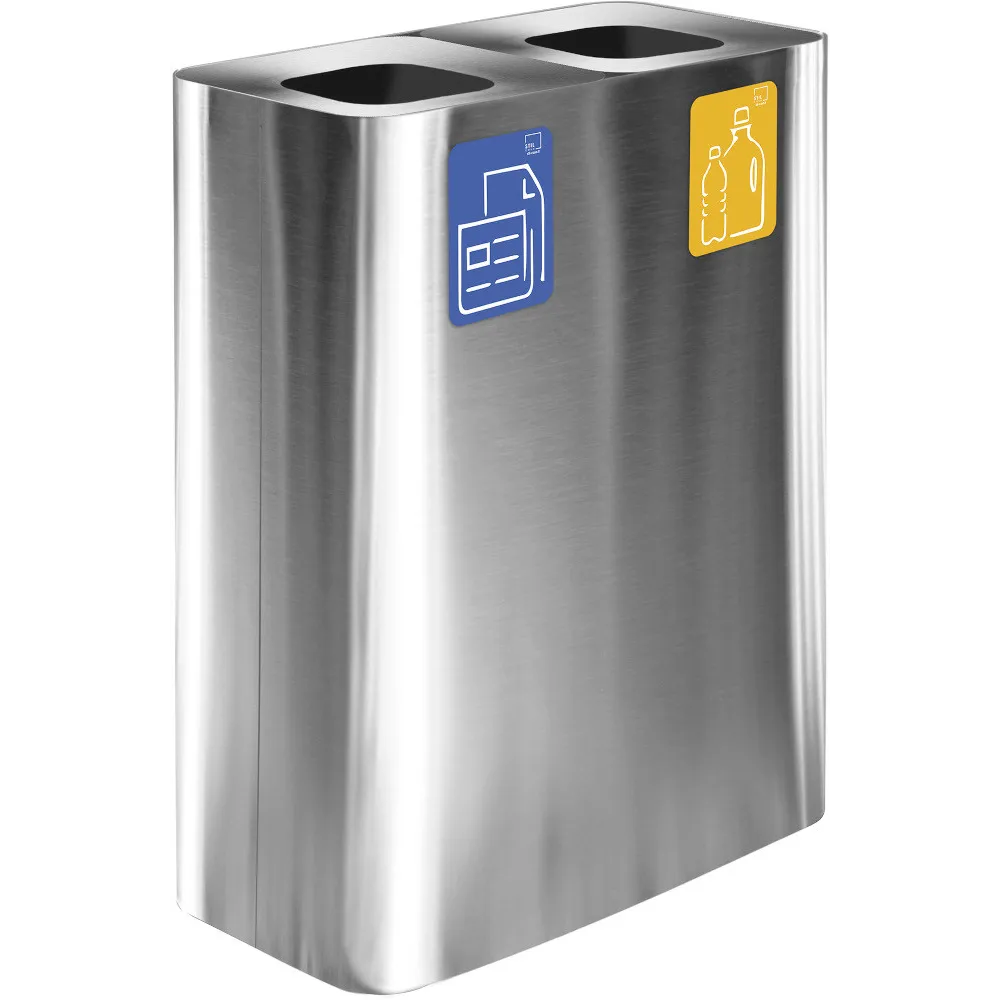 Poubelle 2 flux inox 60 litres avec pictogrammes magnétiques