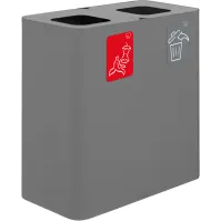 Poubelle tri sélectif grise 2 flux 100 litres avec pictogrammes.