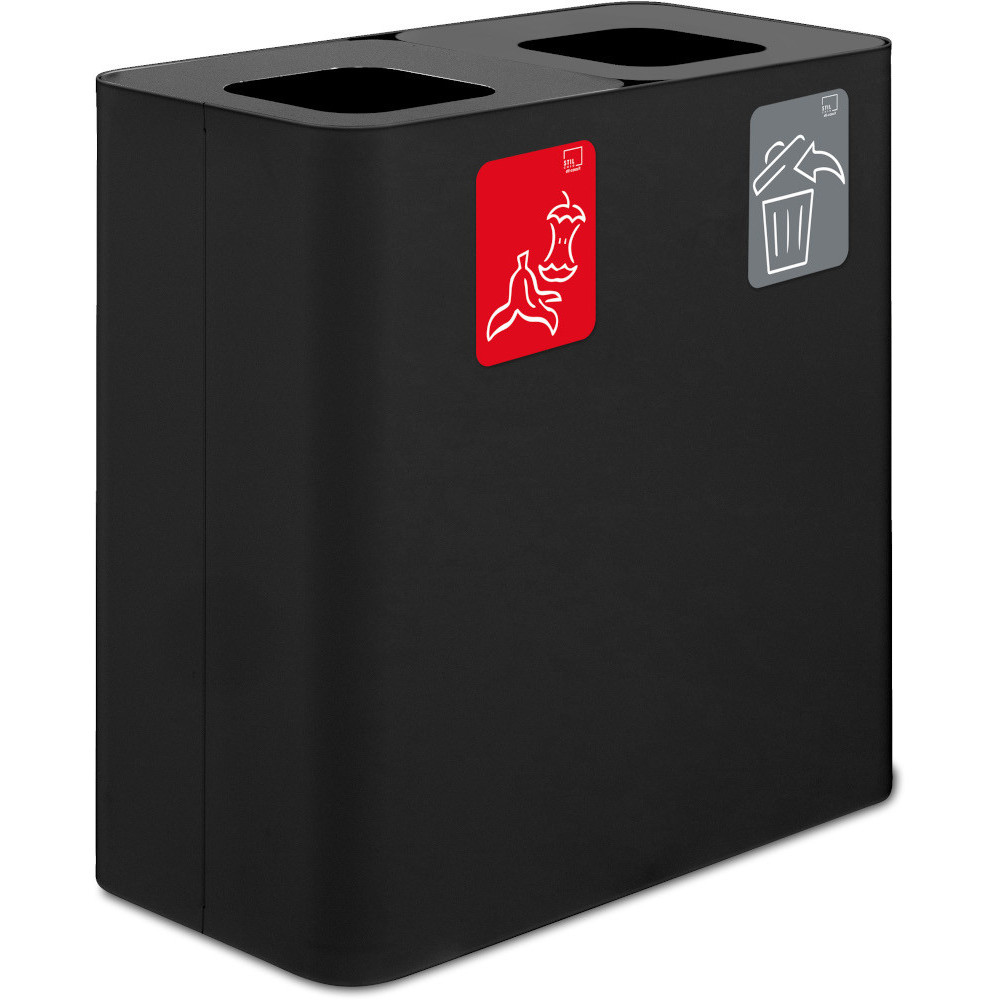 Poubelle tri sélectif 2 flux 100 litres noir avec pictogrammes