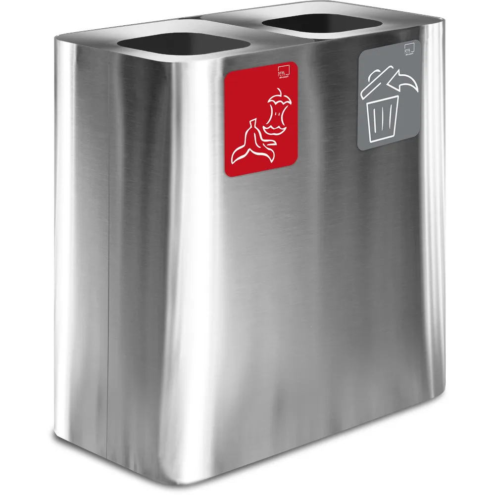 Poubelle inox 2 flux 100 litres avec pictogrammes magnétiques