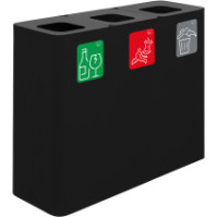 Poubelle tri sélectif 3 flux noir avec pictogrammes magnétiques