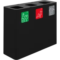 Poubelle tri sélectif 3 flux noir avec pictogrammes magnétiques