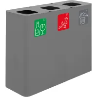 Poubelle tri sélectif grise 3 flux avec pictogrammes magnétiques