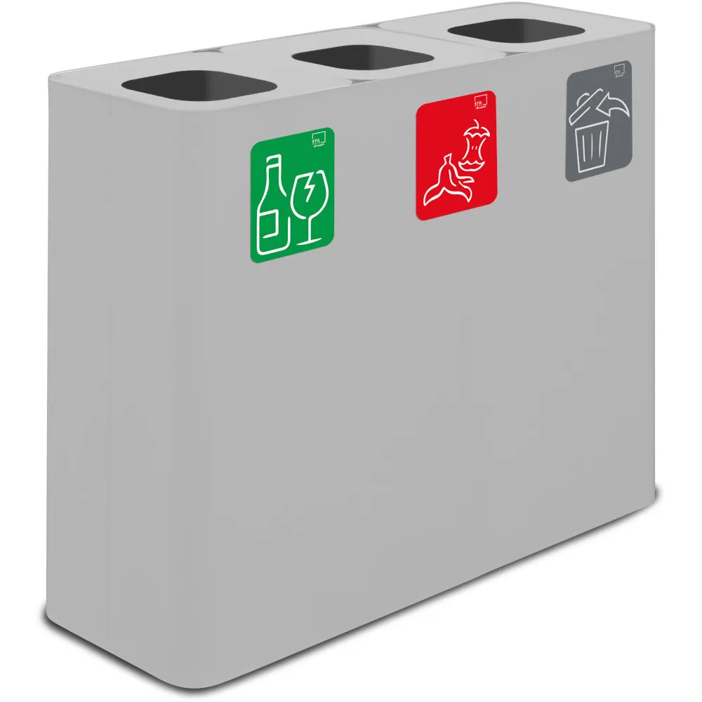 Poubelle tri sélectif 3 flux 60 litres blanche avec pictogrammes magnétiques