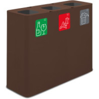 Poubelle tri sélectif 3 flux 60 litres couleur Corten avec pictogrammes.