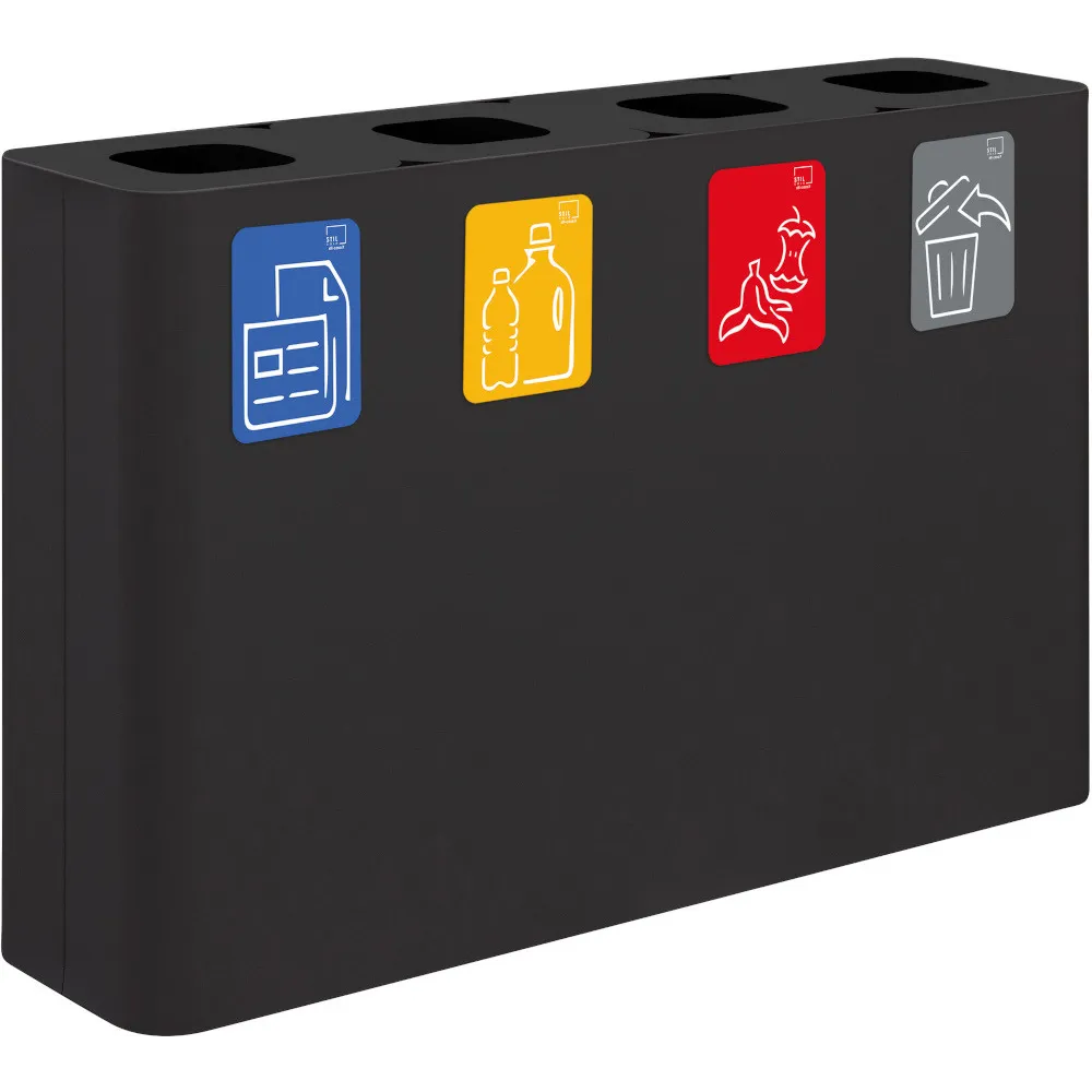 Poubelle tri sélectif 4 flux 60 litres noir avec pictogrammes
