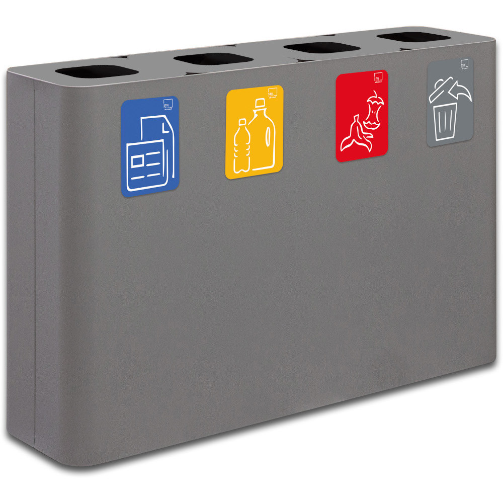 Poubelle tri sélectif 4 flux 60 litres grise avec pictogrammes magnétiques