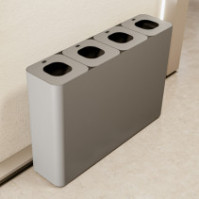 Poubelle grise de tri sélectif 4 flux 60 litres avec pictogrammes magnétiques.