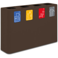 Poubelle tri sélectif 4 flux 60 litres couleur Corten avec pictogrammes
