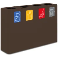 Poubelle tri sélectif 4 flux 60 litres couleur Corten avec pictogrammes