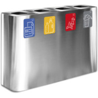 Poubelle tri sélectif inox 4 flux avec pictogrammes magnétiques
