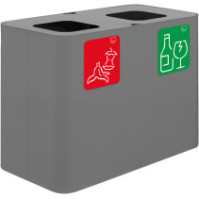 Poubelle 2 flux grise 70 litres avec pictogrammes magnétiques